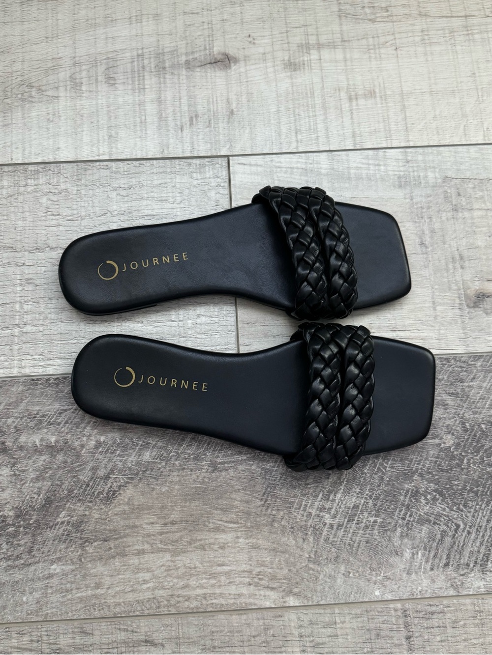 Journee Collection Black Braided Slide Sandals Square Toe Women’s Size 8